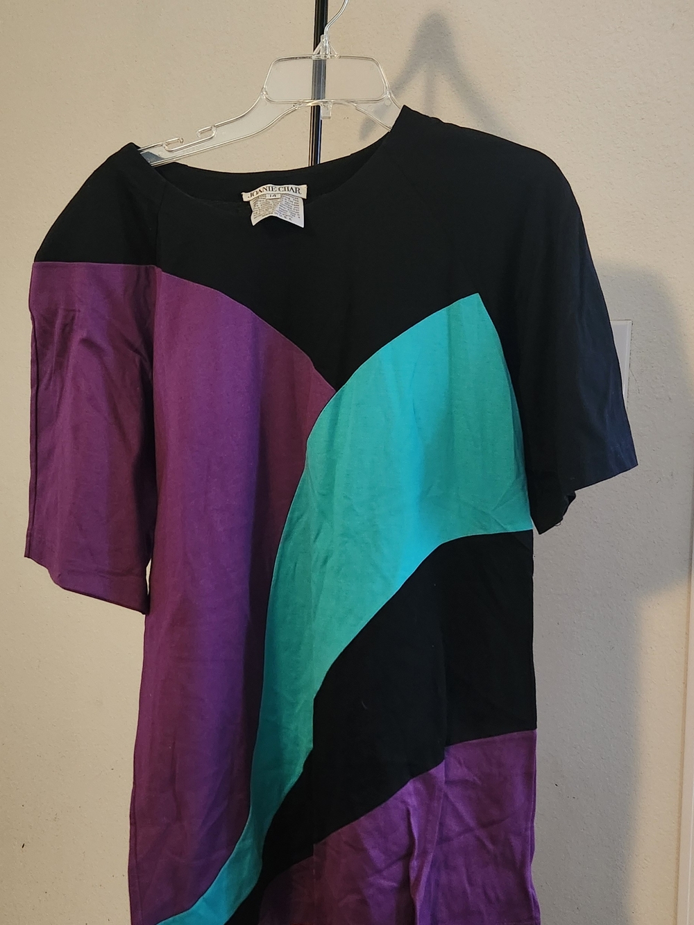 Colorblock Crewneck Blouse - Black, Purple & Teal